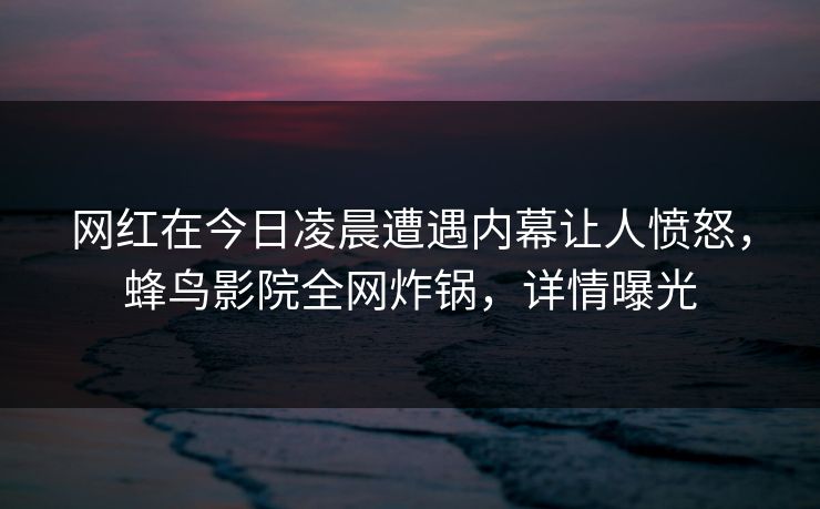 网红在今日凌晨遭遇内幕让人愤怒,蜂鸟影院全网炸锅,详情曝光 网红在今日凌晨遭遇内幕让人愤怒,蜂鸟影院全网炸锅,详情曝光